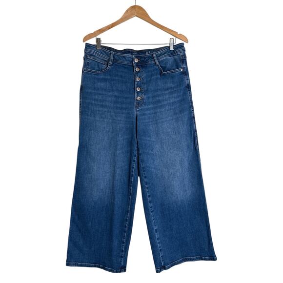 J. Jill Women's High Rise Wide Leg Cropped Denim Jeans Button Fly Size 14 Blue - Picture 1 of 6